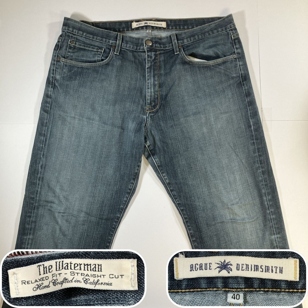 Agave Waterman Jeans Mens 40 Blue Relaxed Straight Leg Denim USA‎ Made 40x31.5